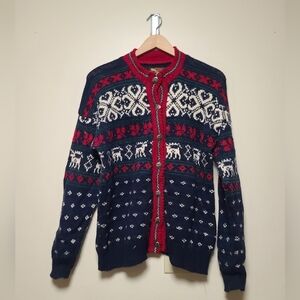 Alps USA Wool Cardigan | Nordic Fair Isle Reindeer Sweater S/M